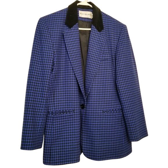 VTG-JH Collectibles Women's Blue/Black Houndstooth Long Sleeve Wool Blazer Sz 12 - Picture 1 of 12